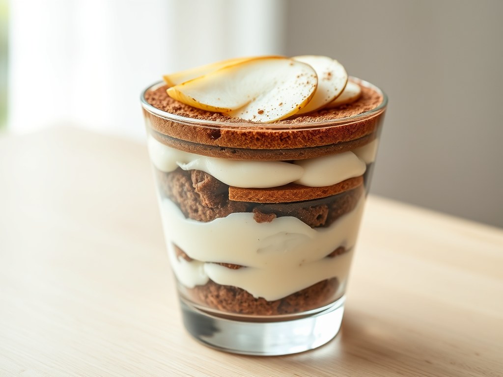 Tiramisu met peertjes, AI-gegenereerde illustratie