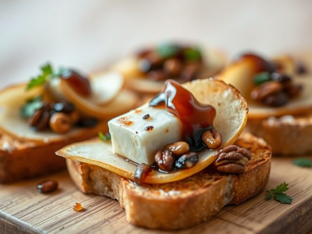 Toast met Conférence peer, Hervekaas en gekarameliseerde noten