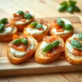 Toast met geitenkaas, basilicum en ontbijtspek
