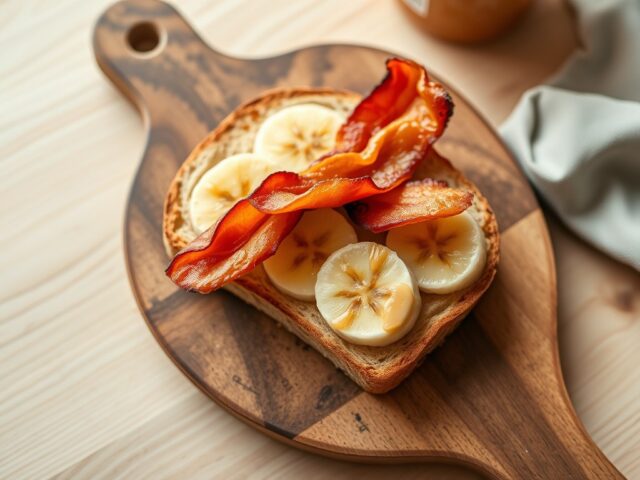 Toast met spek gebakken banaan en pindakaas