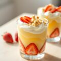 Toetje met advocaat aardbeien en bitterkoekjes