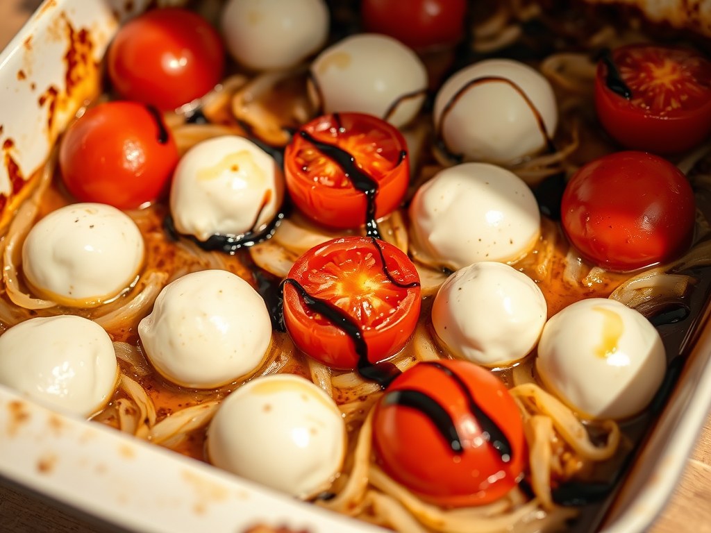 Tomaat-Mozzarella in de oven, AI-gegenereerde illustratie