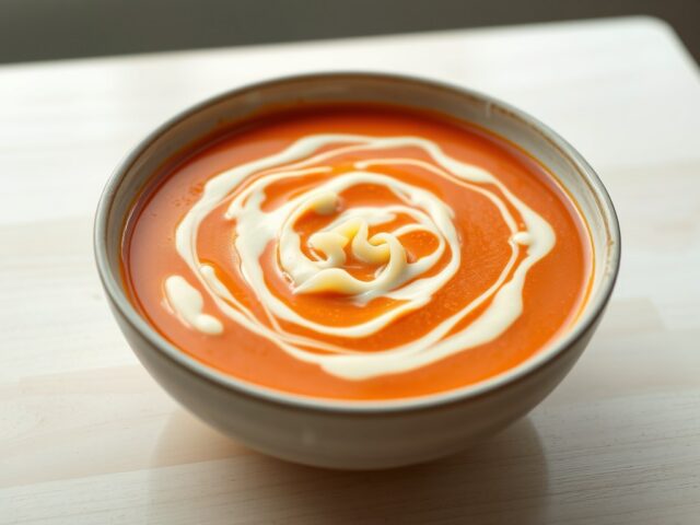 Tomatenappelsoep met kaas-eimengeling