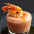 Tomatenbavarois met gebakken scampi (Amuse)