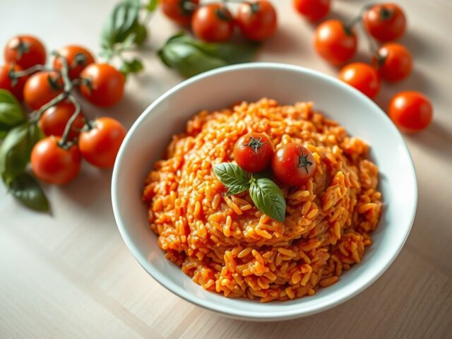 Tomatenrisotto met gebakken trostomaatjes