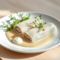 Tongrolletjes met een mousse van wilde champignons