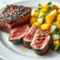 Tonijn met mangosalade en citroenvinaigrette