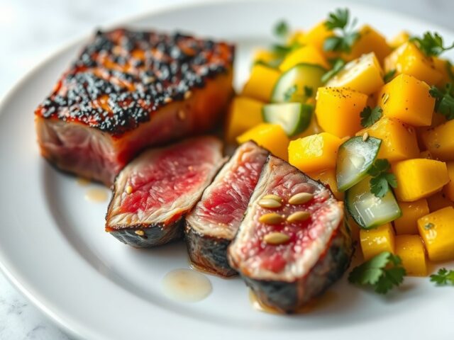 Tonijn met mangosalade en citroenvinaigrette
