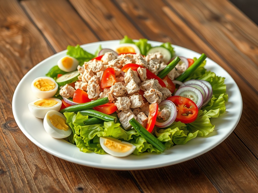 Tonijnsalade met bonen en ansjovis, AI-gegenereerde illustratie