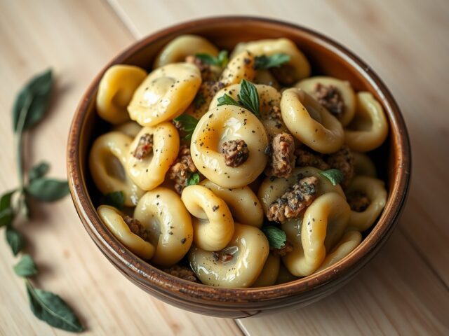 Tortellini met gelookte salie-boter