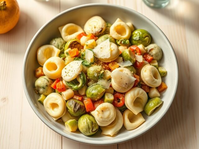 Tortellini met spruiten, citroencrème en Parmezaan