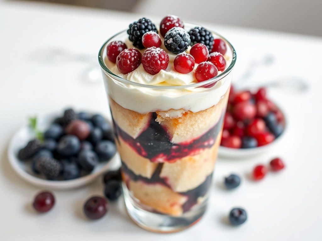 trifle met rood fruit, AI-gegenereerde illustratie