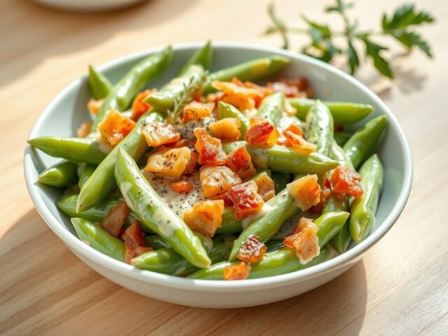Tuinbonen met bacon en bonenkruidsaus