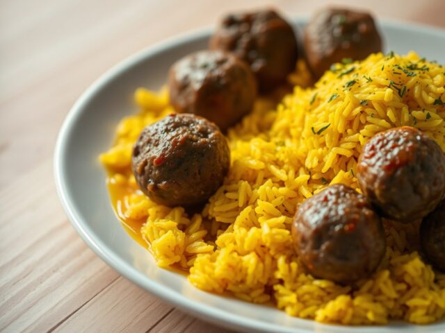 Turkse gehaktballetjes met saffraanrijst