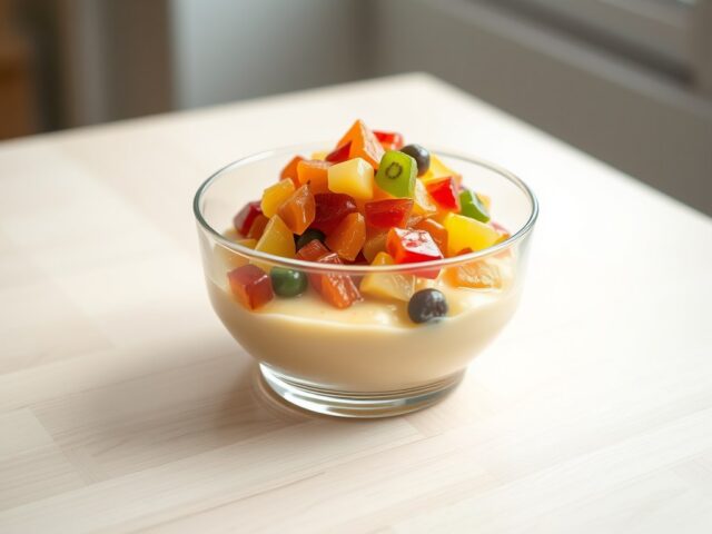 Tuttifrutti met appel-kaneelstroop en vanillesaus