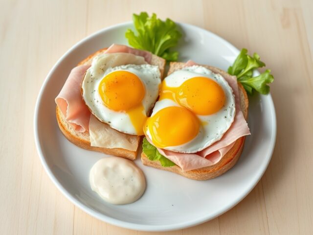 Uitsmijter met Meesterlyck-ham en oude kaas, kropsla en peterseliemayonaise