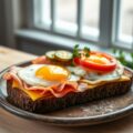 Uitsmijter met mosterdkaas en rauwe ham