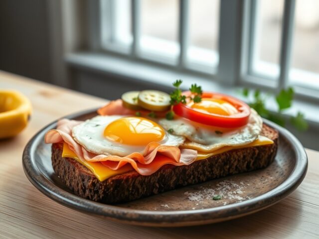 Uitsmijter met mosterdkaas en rauwe ham