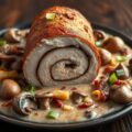 Varkens filetrollade met paddestoelensaus