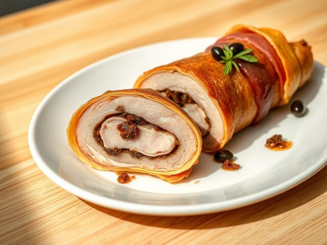 Varkenshaas met rauwe ham in filodeeg