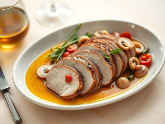 Varkenshaas met zongedroogde tomaat en champignons