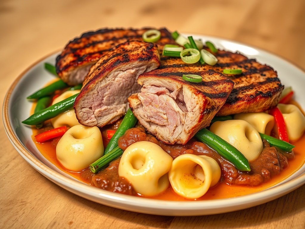 Varkenshaas tortellini, AI-gegenereerde illustratie