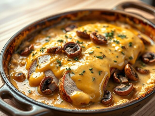 varkenshaasgratin met paddenstoelen- hollandaise