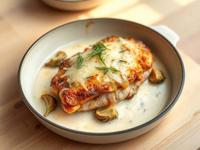 Varkensoester met Artisjokken in de Oven Gegratineerd