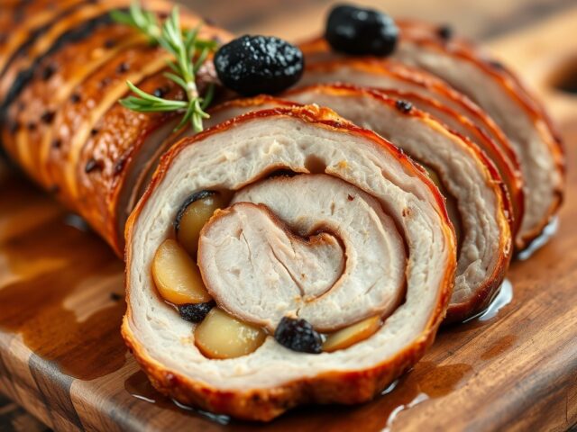 Varkensrollade met appels en pruimen