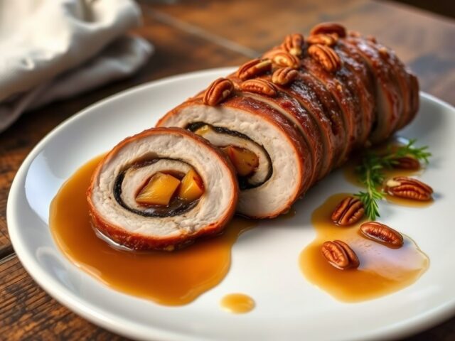 Varkensrollade met noten-vruchtensaus