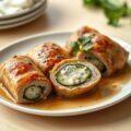 Varkensrolletjes gevuld met courgette en kaas