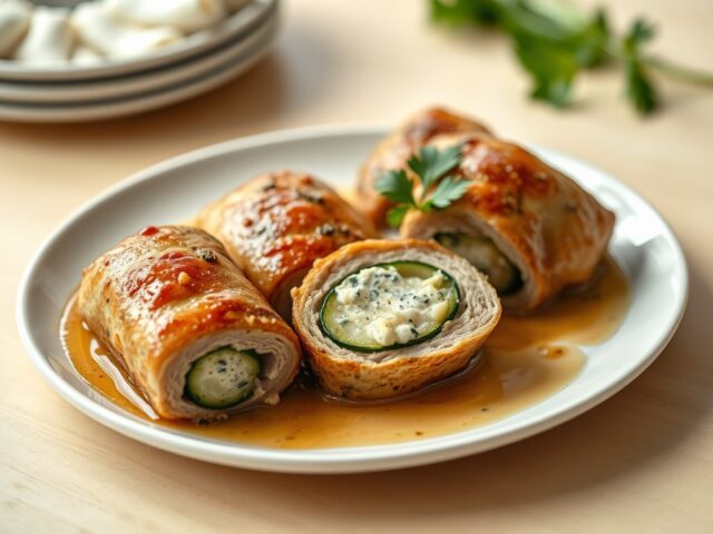 Varkensrolletjes gevuld met courgette en kaas