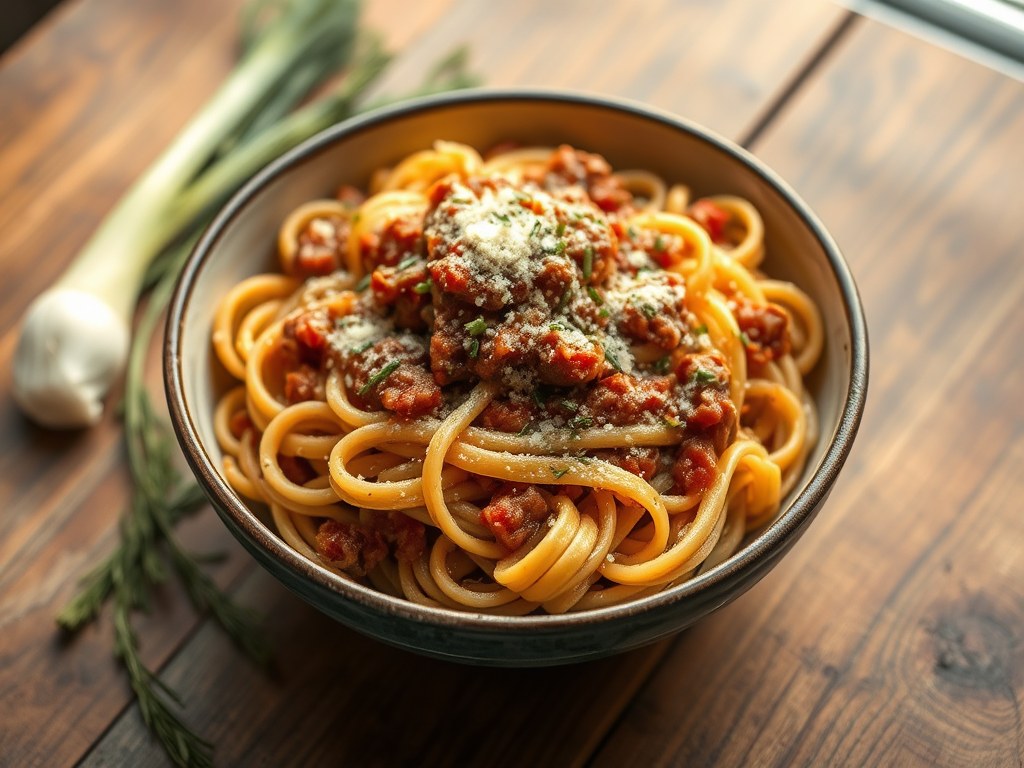Varkensvlees Ragu met Italiaanse Kruiden en Venkel, AI-gegenereerde illustratie