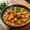 Vegetarische curry met kikkererwten en tuinbonen