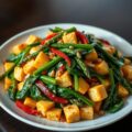 Vegetarische Tahoe-Schotel met Asperge, Spinazie en Cashewnoten