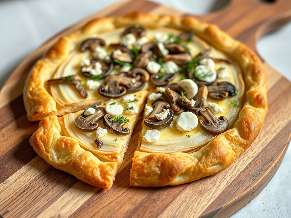 Venkel-champignontaart (vegetarisch), AI-gegenereerde illustratie