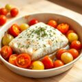 Verrassende ovenschotel met kabeljauw, druiven en tomaten