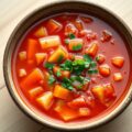 Vers gemaakte hollandse tomatengroente soep