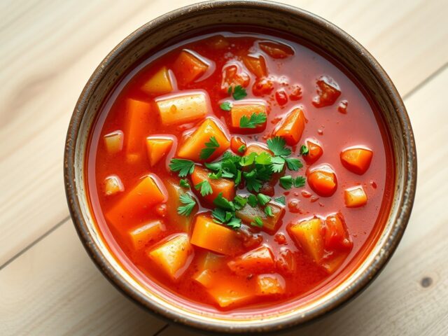 Vers gemaakte hollandse tomatengroente soep