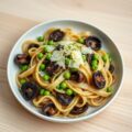 Verse morieljes met doperwten en Parmezaanse kaas Pasta Barolo