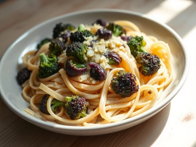 Verse Tagliatelle met (Paarse) Broccoli en dunne Kaassaus