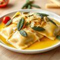 Vierkazenravioli met knoflooksalieboter