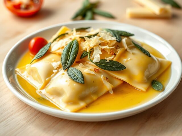 Vierkazenravioli met knoflooksalieboter