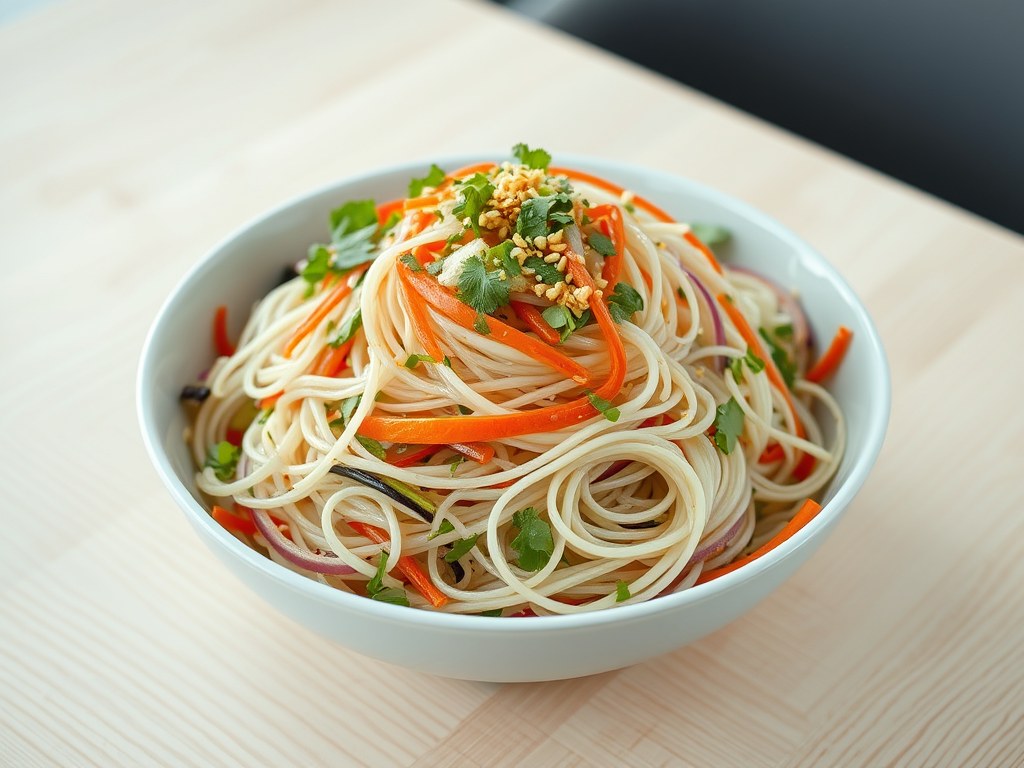 Vietnamese Glasnoedelsalade met een Nuoc Cham Dressing, AI-gegenereerde illustratie