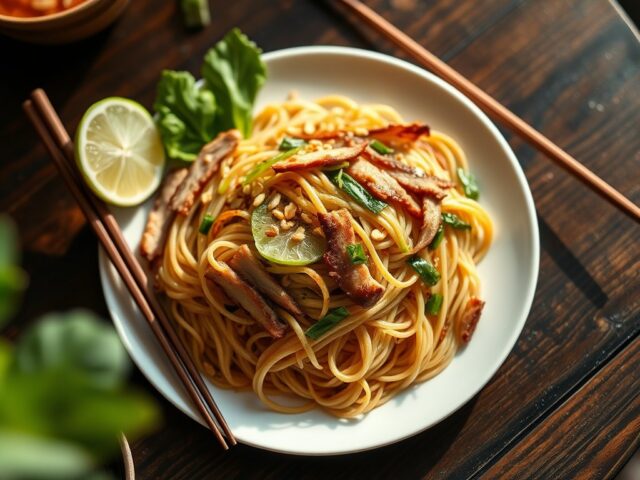 Vietnamese mie met limoen en pinda’s