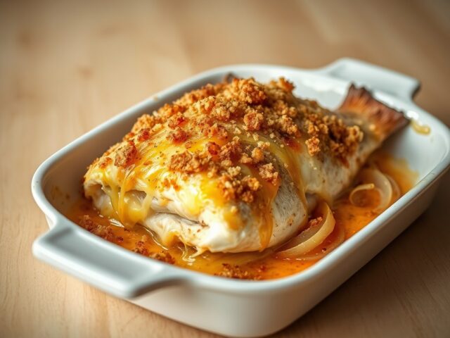 Vis met kaas en ui uit de oven (Piská na fornu)