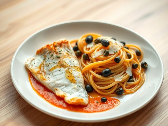 Visfilet uit de oven met knoflookspaghetti