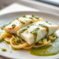Visfilets met prei en pesto