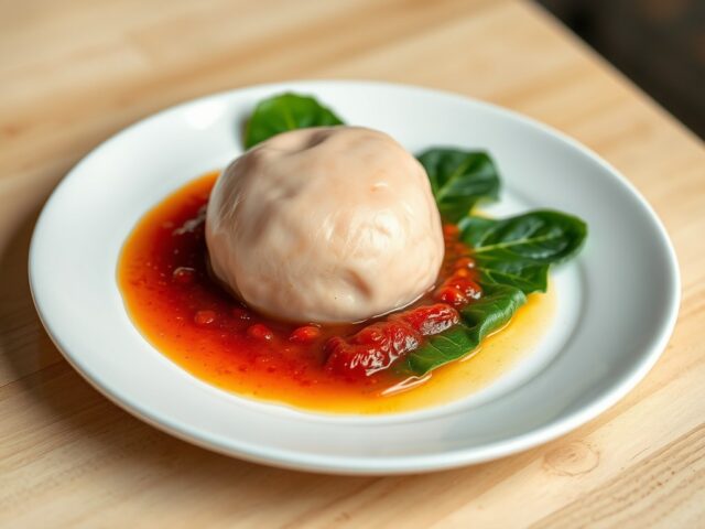 Vismousse met paprikacoulis