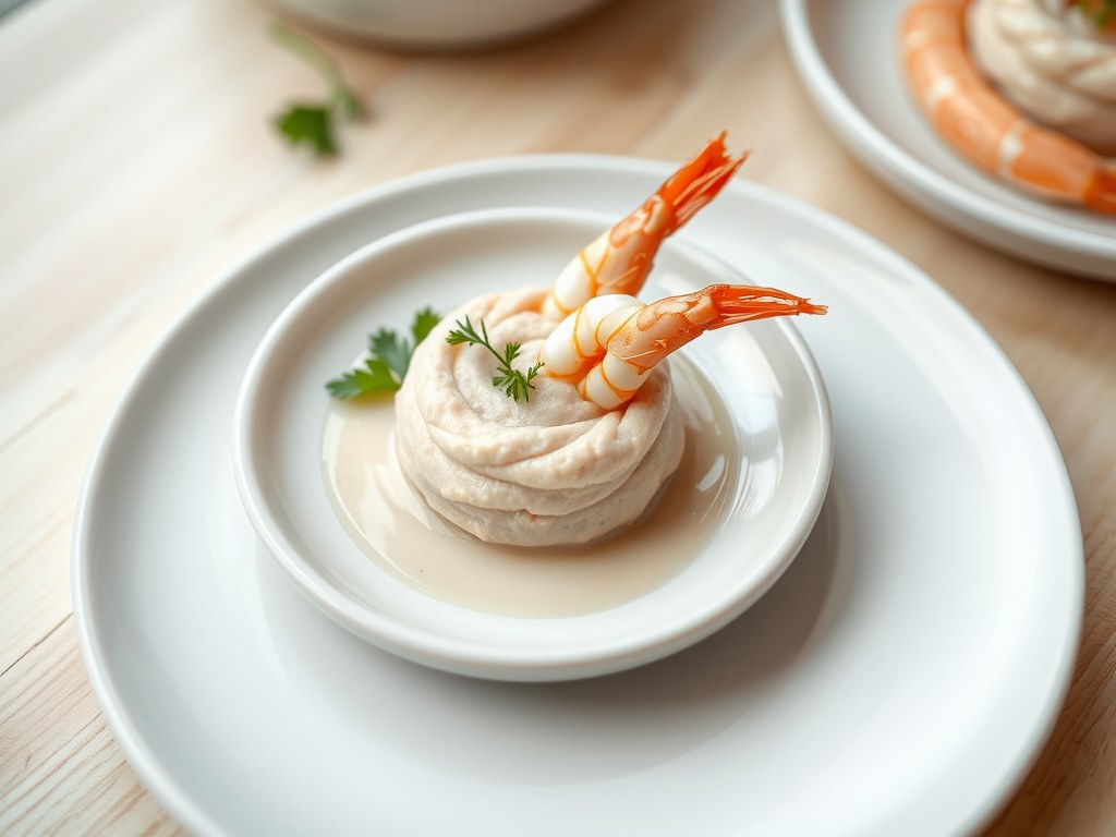 Vismoussenestje van forel met gamba’s, AI-gegenereerde illustratie